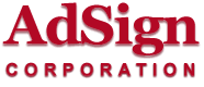 AdSign Corporation logo in bold red serif font, with 'AdSign' prominent and 'CORPORATION' beneath.